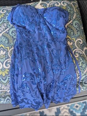 Royal Blue Sequin Strapless Party Dress